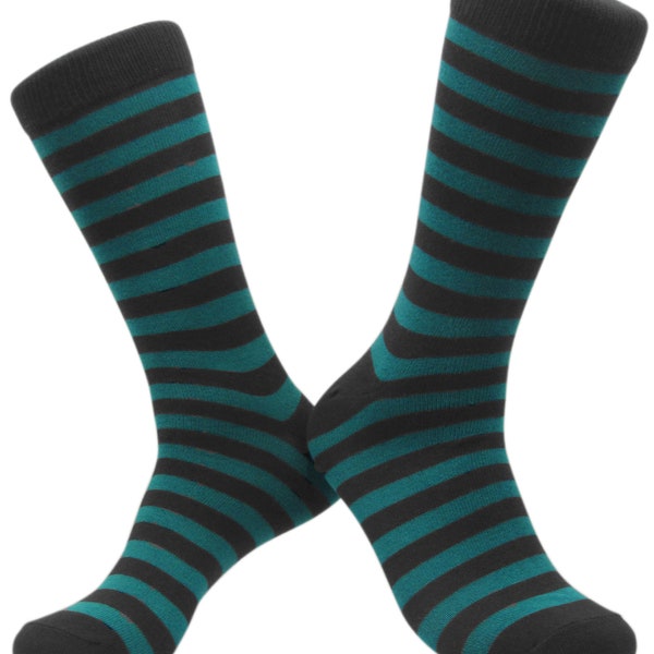 Striped Best Men's Charcoal / Teal Mid-Calf Cute Funky Colorful Cotton Dress Socks Active