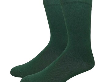 Men's Forest Green Color Cotton Dress Socks Assorted Plain Dress Socks, Multi-Colors