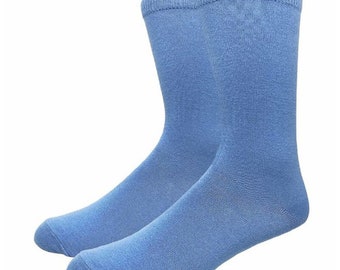 Men's Solid Cerulean Blue Cotton Dress Socks Assorted Plain Dress Socks