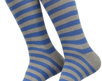 Striped Best Men's Gray / Blue Cute Funky Colorful Cotton Dress Socks Active