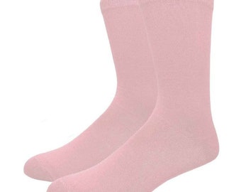 Men's Solid Pale Pink Cotton Dress Socks Assorted Plain Dress Socks Active