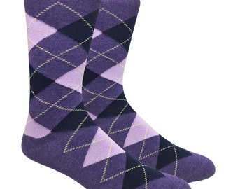 Men's Argyle Heather / Purple / Lavender Groomsmen Bridgegroom Dress Crew Socks For Suit Mid Calf - Cute Funky Colorful