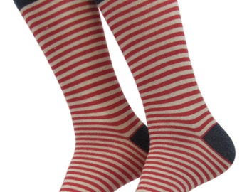 Striped Best Men's Navy / White / Red (Thin) Mid-Calf Cute Funky Colorful Cotton Dress Socks