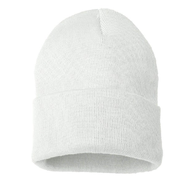 Unisex Cuff Plain Solid Knit Hat Winter Warm Cap Slouchy Skull Ski Beanie Hats - White