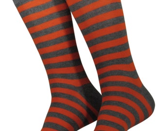 Striped Best Men's Charcoal / Dark Orange Mid-Calf Cute Funky Colorful Cotton Dress Socks