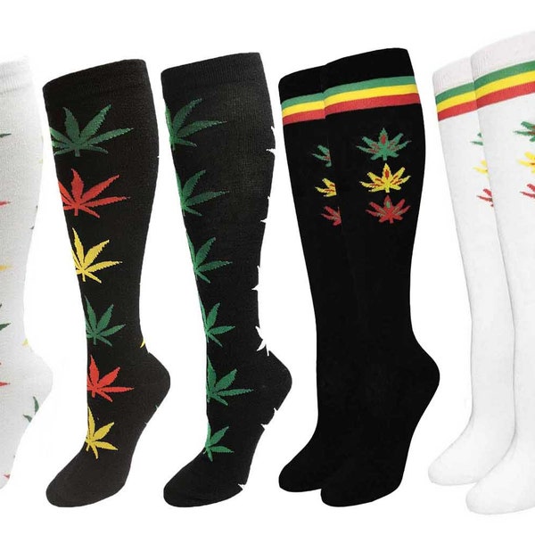 Marijuana Weed Leaf Print Knee High Socks Up to Knee Stockings 9-11