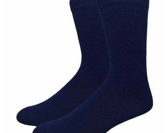 Men's Solid Navy Cotton Dress Socks Assorted Plain Dress Socks Active