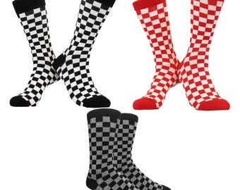 Checkered Mens Multi-sports Cushioned with Ribbed Leg Dress Socks