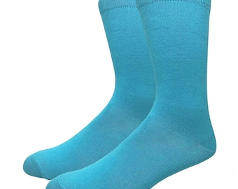 Men's Solid Sky Blue Cotton Dress Socks Assorted Plain Dress Socks