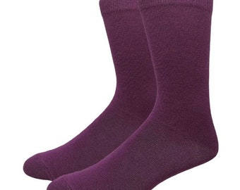 Men's Solid Purple Cotton Dress Socks Assorted Plain Dress Socks