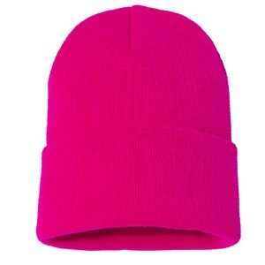 Unisex Cuff Plain Solid Knit Hat Winter Warm Cap Slouchy Skull Ski Beanie Hats - Fuchsia / Hot Pink