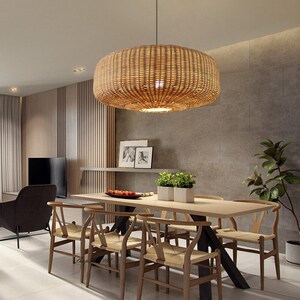 Rattan Hand-Woven Chandelier, Pendant Lamp Shade with Fixture, Living Room Lamp, Large Luxury Hanging Lamp