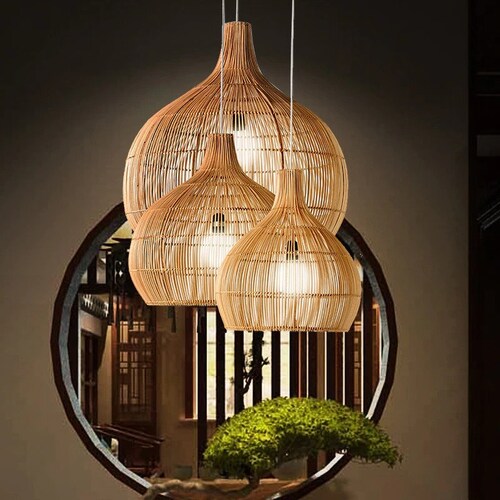 Rattan Lamp Shade Pendant Lamp Living Room Lamp Bedroom Etsy