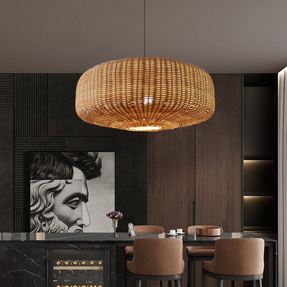 Rattan Hand woven Chandelier Pendant Lamp Shade With Fixture
