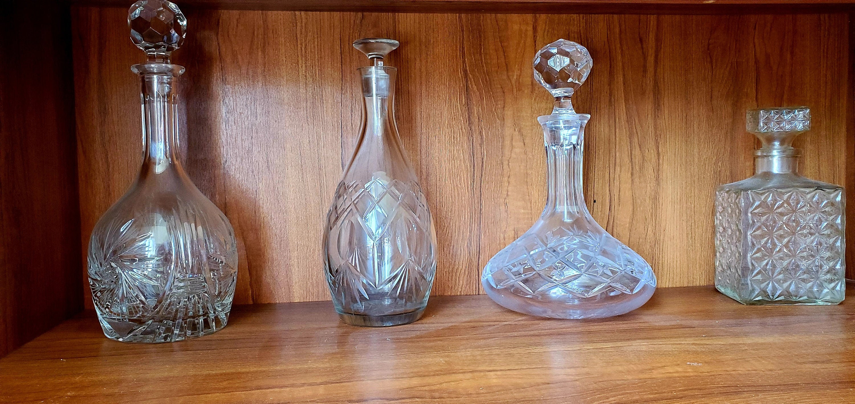 Set of 4 Vintage Cut Glass Decanter Clear Crystal Bottle Etsy