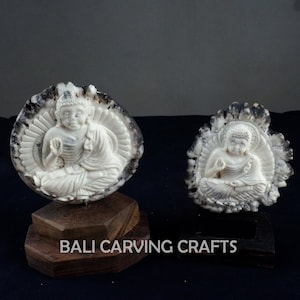 Carved Buddha figurine of deer antler, Hand carved Buddha statue home decoration, Hand carved Buddha sculpture altar supplies