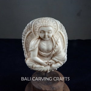 Carved Buddha figurine of deer antler, Hand carved Buddha statue home decoration, Hand carved Buddha sculpture altar supplies