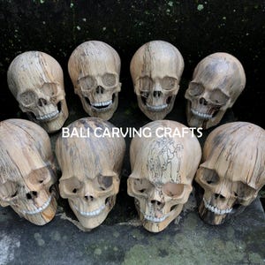 PRE ORDER 8 PIECES, Hand Carved Wood Replica Human Skull Sculpture, Wholesale Price