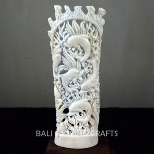 Carved Dolphin Animal figurine of cow bone, Hand carved Dolphin Animal bone statue home decoration, Carved Animal bone sculpture altar