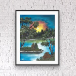 Sunset on the River III - Large Original Landscape Oil Painting On Canvas, Tree Home Decor, Living room Wall Art, 18x24 inches
