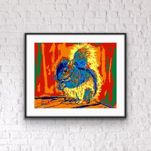 Abstract Squirrel Poster Art, Colorful Animal Print, Squirrel Art, Squirrel Painting, Squirrel Wall Decor, Animal Wall Art, Squirrel Gift