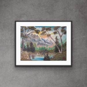 Original Landscape Oil Painting on Canvas, Large Modern Wall Art, Living room Wall Decor, Colorful Forest Painting, Mountain Art Home Decor