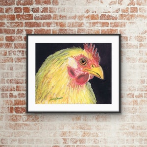 Chicken Pastel Art Print, Chicken and Nature Painting Wall Art Decor, Wild Animal Art, Farm Bird Home Decor, Farm Art, Kitchen Art