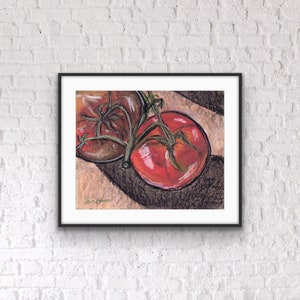 Tomato Poster, Realistic Tomato Print, Kitchen Decor, Vegetable Art, Gardener Gift, Fruit Market Print, Tomatillo, Kitchen Art, Painting