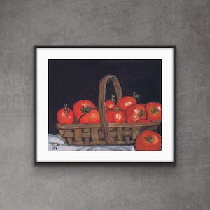 Red Tomato Bounty Basket Canvas Print of Original Pastel Painting, Kitchen Art, Tomato Print, Food Art, Chef, Vegetable Art, Gardener Gift