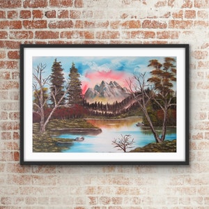 Original Landscape Oil Painting on Canvas, Large Modern Wall Art, Living room Wall Decor, Colorful Forest Painting, Mountain Art Home Decor