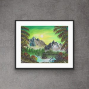 Original Landscape Oil Painting on Canvas, Large Modern Wall Art, Living room Wall Decor, Colorful Forest Painting, Mountain Art Home Decor
