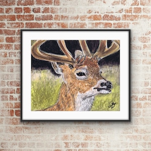 Original Pastel Painting of a Whitetail Deer on Stretched Canvas, 8x10 inch, wildlife painting, Nature Art, Wall art, Woodland Illustration