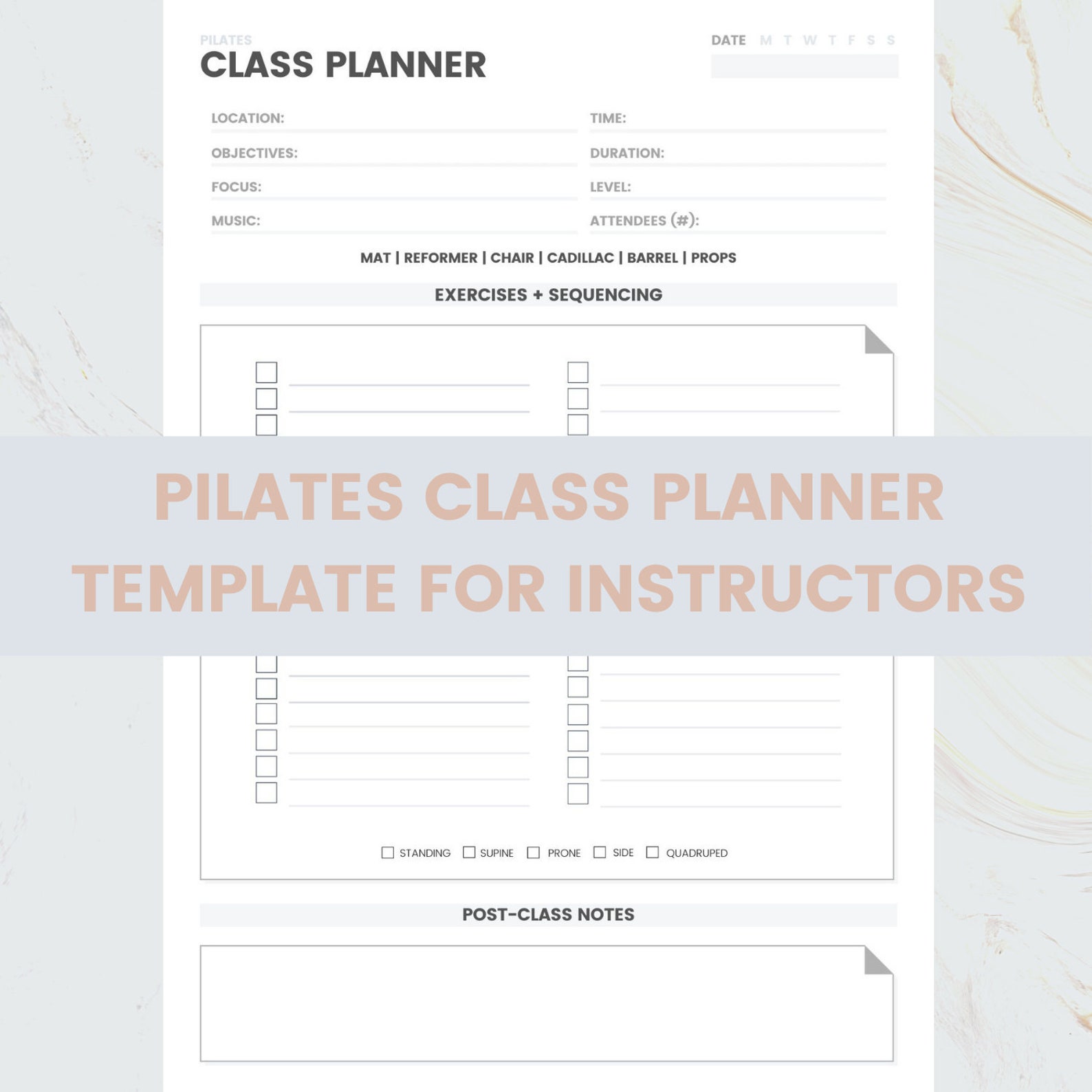 Pilates Class Planner Template Printable Journal Notes & Etsy
