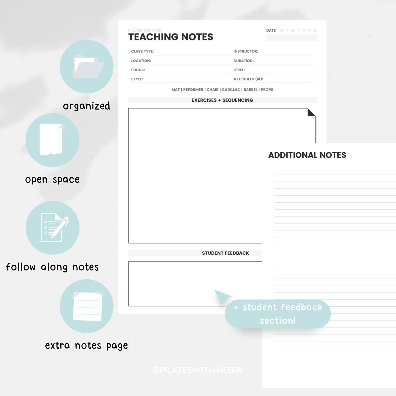 Training Note Sheet Pilates Class Teacher Training Journal Notes | Printable & Digital ...