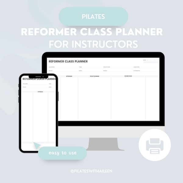 Reformer Pilates Class Planner Template | Printable Journal Notes & Digital Planner for Goodnotes and Notability