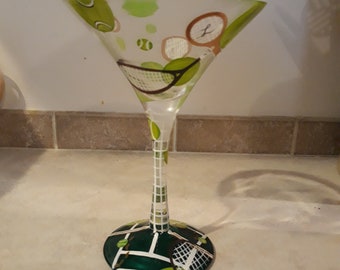 Lolita TENNIS_TINI Hand Painted Martini Glass.  Hard to find.