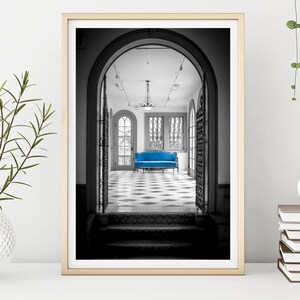 Modern Architecture Photography, Blue Couch, Austin Texas Photography, Modern Decor, Wall Art Print, Wall Decor