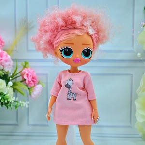 Sweet pink dress with zebra print for omg dolls, cute doll clothes omg, doll outfit, mini dress for omg doll