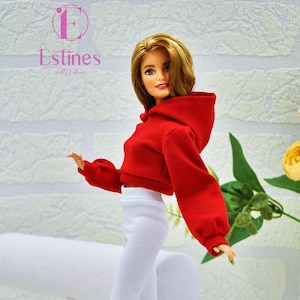 Short hoodie for dolls , sports sweatshirt for  doll, red clothes for 1/6 scale doll