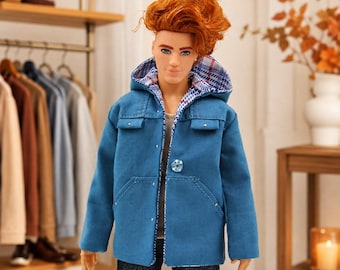 Hooded Jacket for 1/6 Scale Male Doll - Handmade Lined Doll Coat