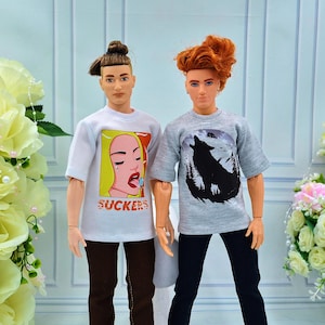 Fashionable T-shirts with patterns for male dolls, realistic clothes for 1/6 scale dolls, men doll clothes