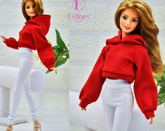 Short hoodie for dolls , sports sweatshirt for made to move doll, red clothes for 1/6 scale doll