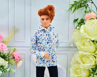 Classic flowers doll shirt, clothes for 1/6 scale male doll