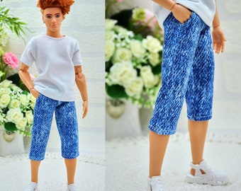 Shorts with pocket for ken doll, holiday blue shorts for male doll 1/6 scale, imitation jeans
