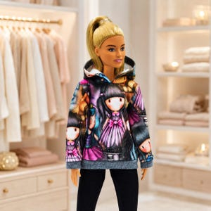 Patterned Hoodie for Regular 1/6 Scale Doll - Oversized Doll Clothing