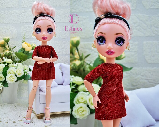Red Dress for Rainbow High Doll, Clothes for Dolls, Holiday Dress for