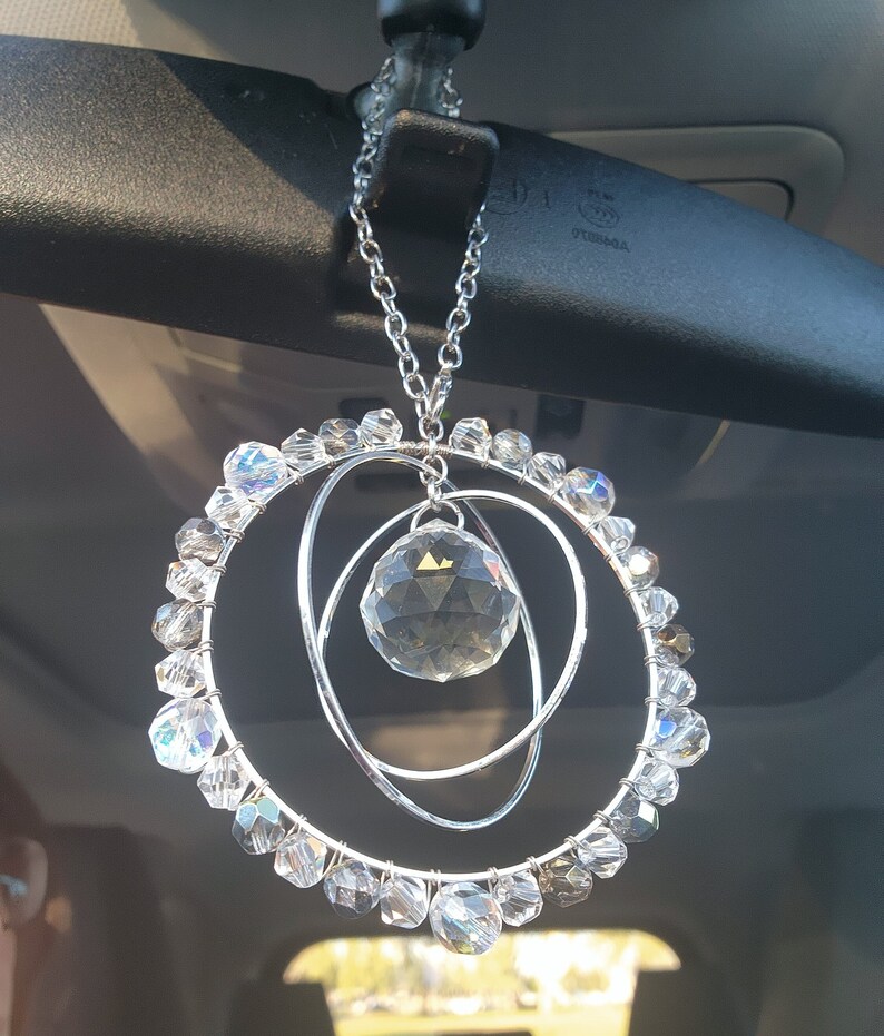 Crystal Car Charm Galaxy Suncatcher, Car Decor, Beaded, Wire Wrapped