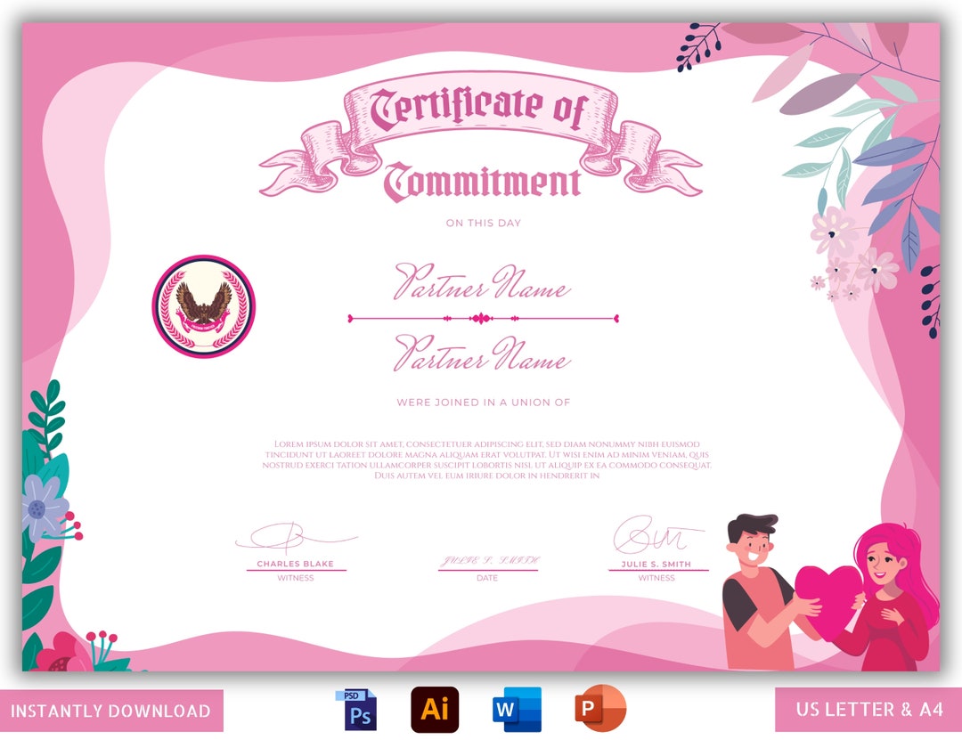 Printable Certificate of Commitment Editable Commitment - Etsy