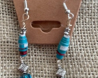 Paper bead earrings (pierced) made from National Geographic magazines