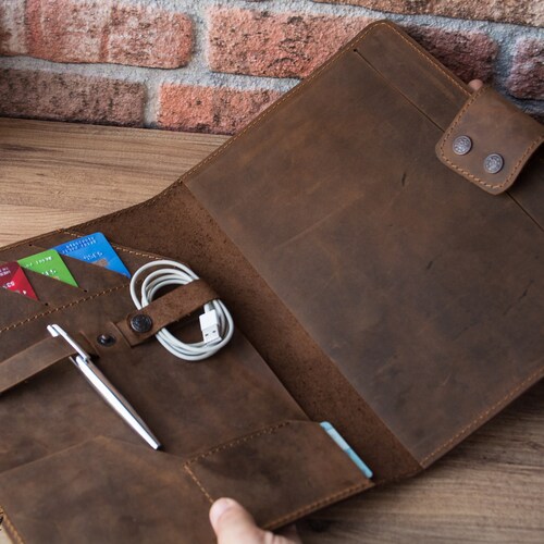 Leather Folder Handmade Leather Portfolio Personalized Notepad Etsy